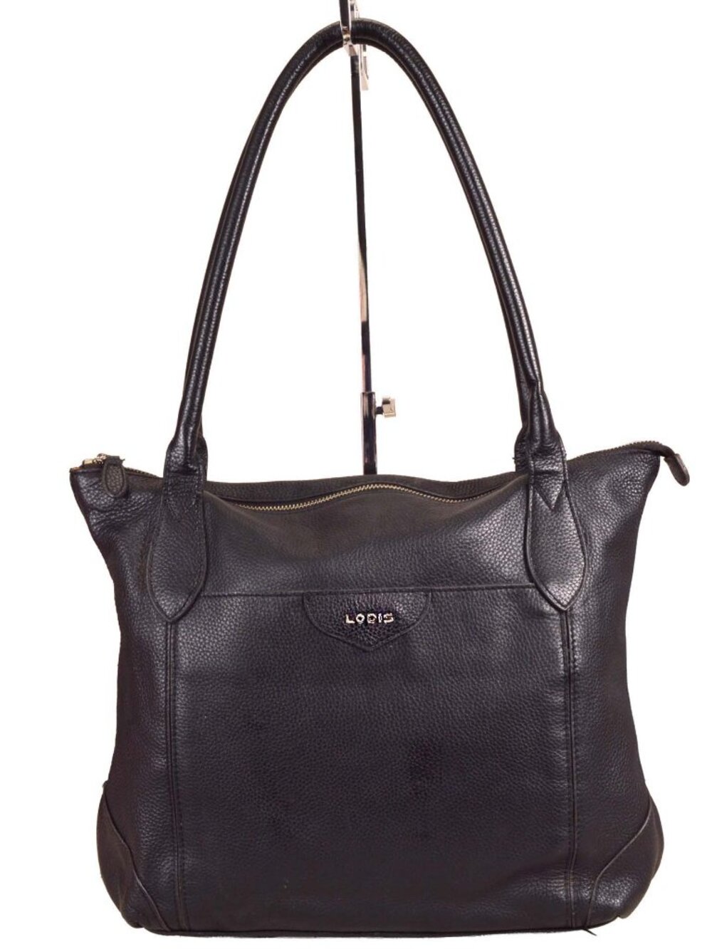 LODIS Large Black Pebbled Leather Tote Bag Purse